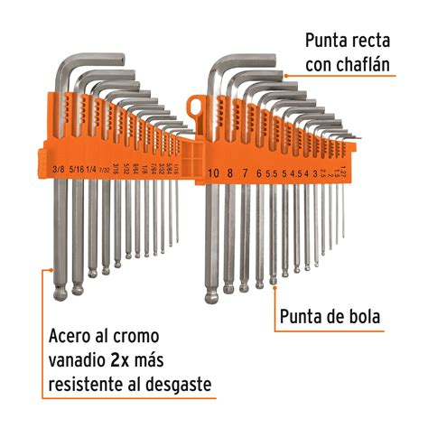 Juego 25 Llaves Allen Largas Std Y Mm Punta Bola Organizador Llaves