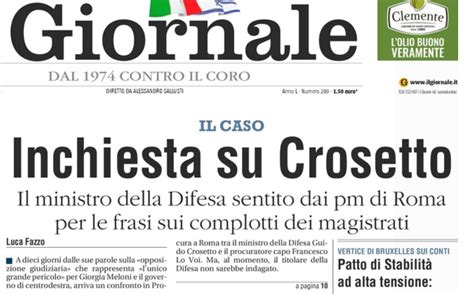 Inchiesta Su Crosetto Il Ministro Querela Il Giornale Sallusti