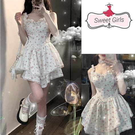 Có Sẵn Giao ngay Váy treo hoa trắng Nữ mùa hè Hot Girl Gợi cảm Pure Lust Phong cách eo Giảm