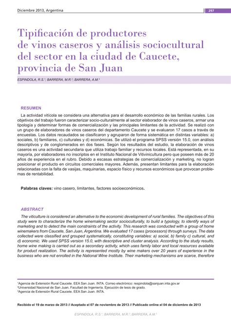 Pdf Tipificaci N De Productores De Vinos Caseros Y An Lisis