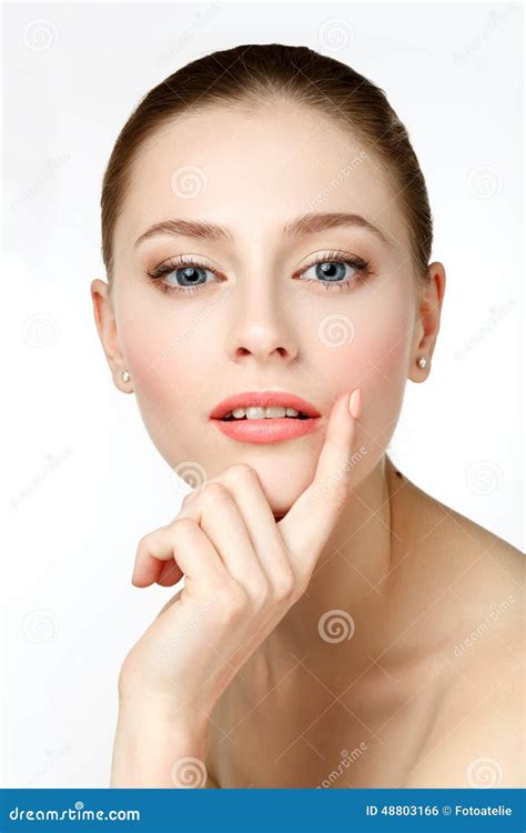 Beauty Portrait Beautiful Woman Touching Her Face Perfect Fresh Skin