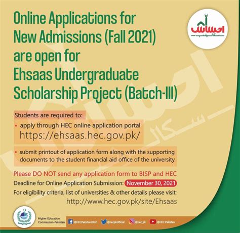 HEC Announced Ehsaas Undergraduate Scholarship 2021 Phase III