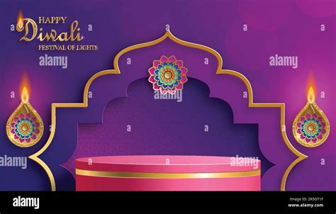 D Podium Round Stage Style For Diwali Deepavali Or Dipavali The