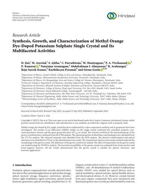 PDF Synthesis Growth And Characterization Of Methyl Orange Dye