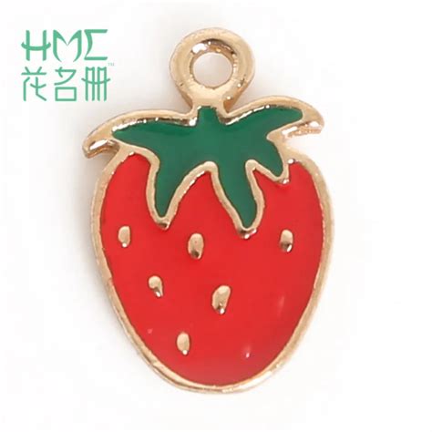 Hot Sale Strawberry Enamel Metal Alloy Fruit Charm Pendant For Diy