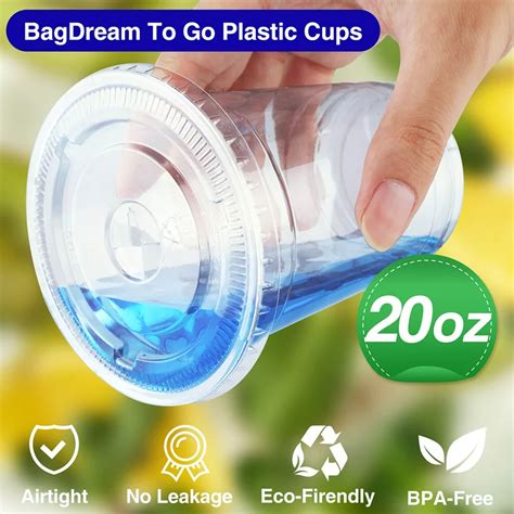 Bagdream 50 Pack 20 Oz Clear Plastic Cups Disco Lids Suitable For