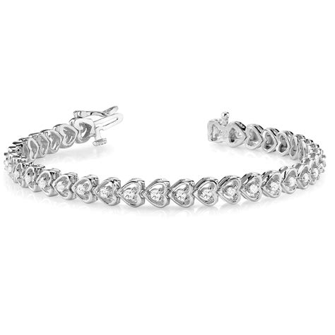 Diamond Tennis Heart Link Bracelet 14k White Gold 123ct Ng1791