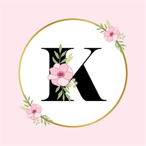 Letra K Logotipo Floral Dibujado A Mano Vector Premium