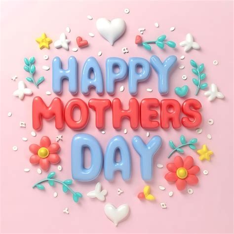 Premium Photo Blue Cute Happy Mothers Day Greeting Illustration 3d