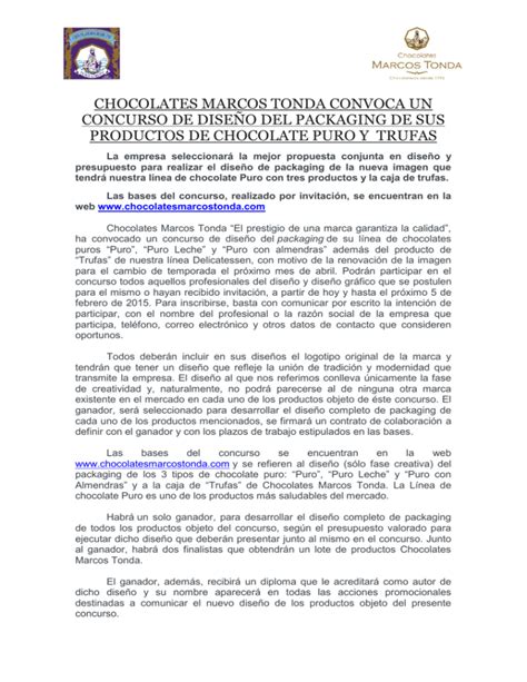 Chocolates Marcos Tonda Convoca Un Concurso De Dise O Del