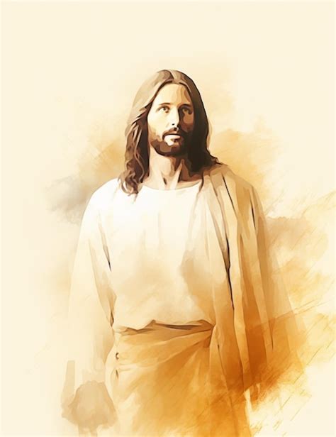 Premium Photo A Painting Of Jesus Standing In Front Of An Orange