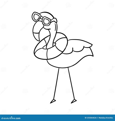 Simple Flamingo Outline Vector Cartoon Flamingo In Sunglasses And A