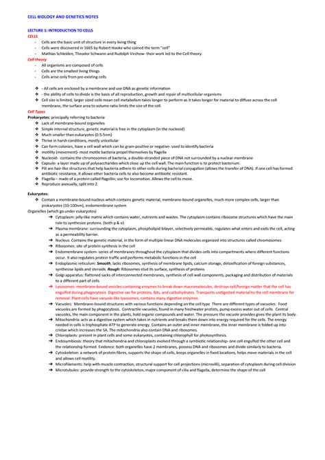 Cbg Notes Lecture Introduction To Cells Cells Cells Are The Basic