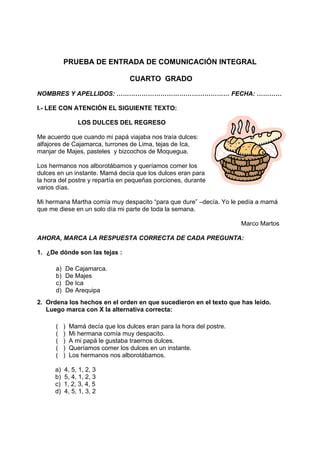 4to Grado Examen PDF