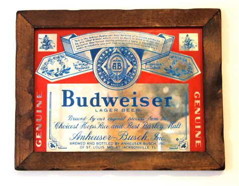 80s Budweiser Mirror Wood Frame Beer Sign Man Cave