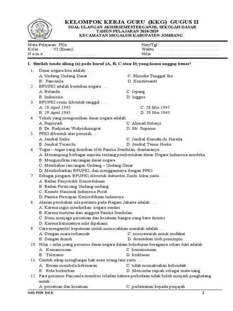 Soal Pas Pkn Kelas 6 Pdf