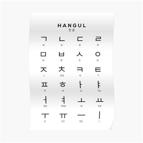 Korean Alphabet Chart Hangul Language Chart White Premium Matte