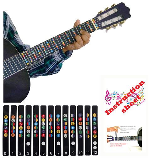 Guitar Fretboard Note Chart Decals Fingerboard Fret Map Removable Color