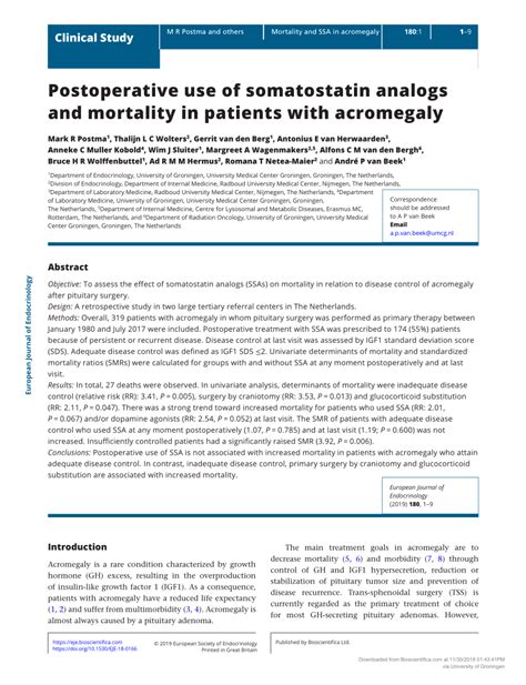 (PDF) Postoperative use of somatostatin analogs and mortality in ...