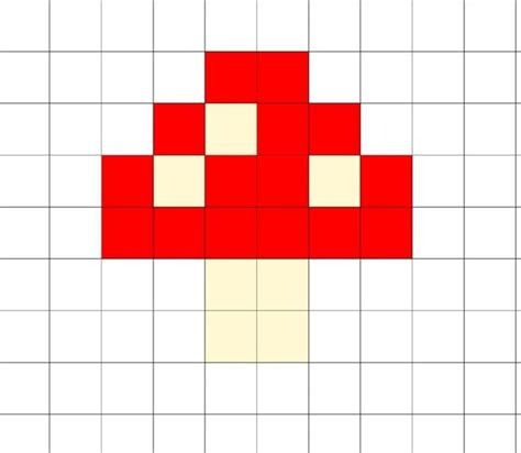 An Image Of A Red Mushroom On A White Gridded Surface With Squares In