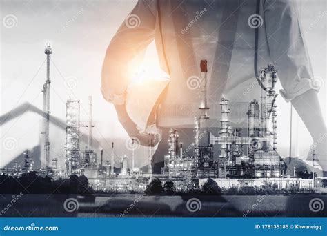 Petroleum Industry Oil And Gas Refinery Plant Double Exposure Of