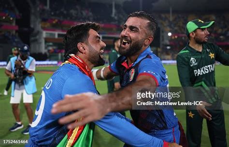 Rashid Khan And Hashmatullah Shahidi Of Afghanistan Celebrate After