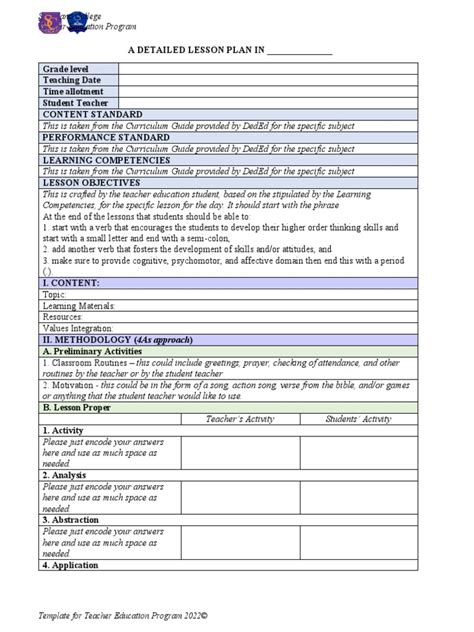 Lesson Plan Template 4as Approach Pdf