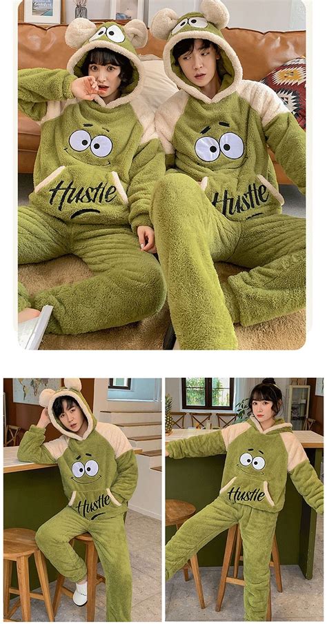 Cute Couple Pajamas Matching Korean Kawaii Adorkable Green Hustle