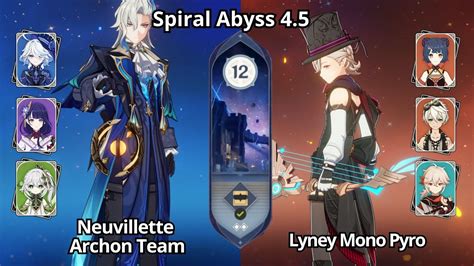 C0 Neuvillette Archon Team C0 Lyney Mono Pyro NEW Spiral Abyss 4 5