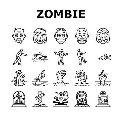 Premium Vector Zombie Horror Scary Dead Evil Icons Set Vector