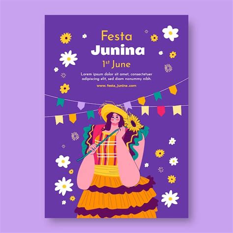 Modelo De Cartaz Vertical Plano Para Festas Juninas Brasileiras Vetor