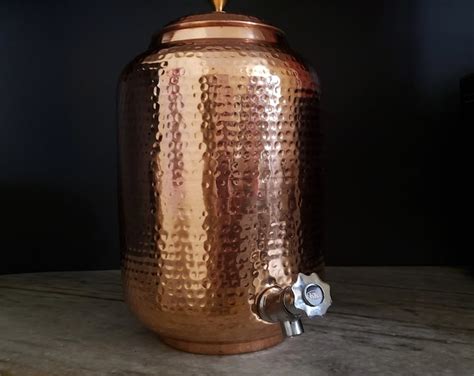 8L Pure Copper Water Dispenser Hand Hammered Indian Copper Home Studio