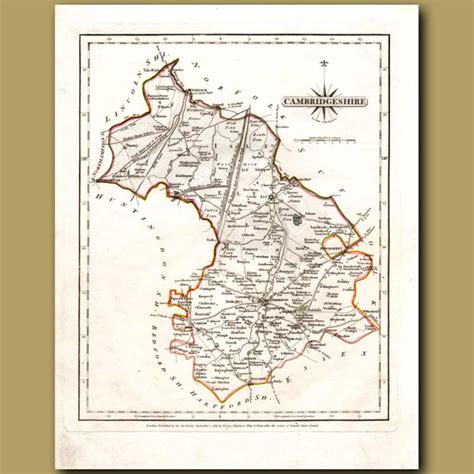 Map of Cambridgeshire. Genuine antique print for sale.