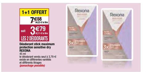 Offre D Odorant Stick Maximum Protection Sensitive Dry Rexona Chez