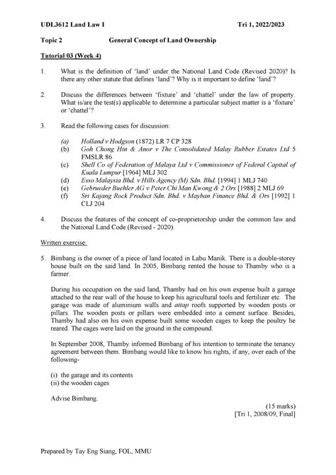 Land T2 General Concept Of Land Ownership Udl3612 Land Law I Tri 1 2022 Topic 2 General