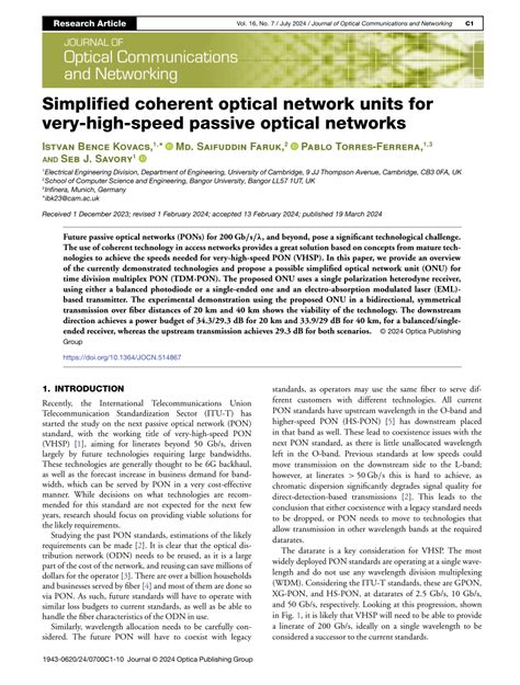 Ecoc 20 Simplified Coherent Optical Network Units Forvery High Speed