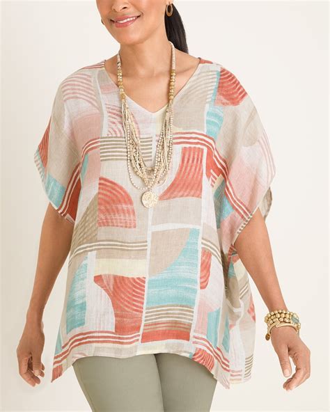 Geometric Block Print Linen Poncho Chico S