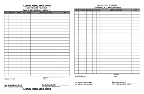 Doc Contoh Format Jurnal Mengajar Guru