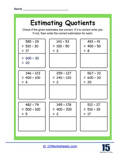 Estimating Quotients Worksheets Worksheets Worksheets Library