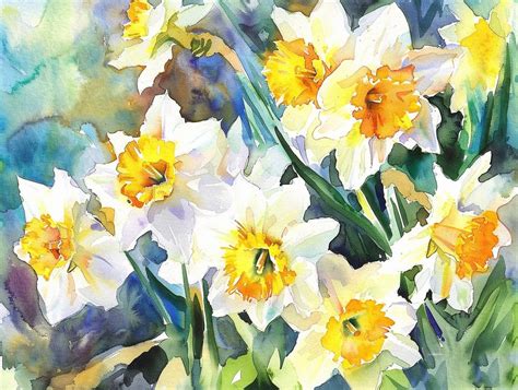 Melhor Lubrificante A Base De Agua - Daffodils Watercolor Art Print Flowers Painting Meadow Wall Art Decor ...
