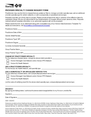 Fillable Online Provider Specialty Change Request Form Practitioners