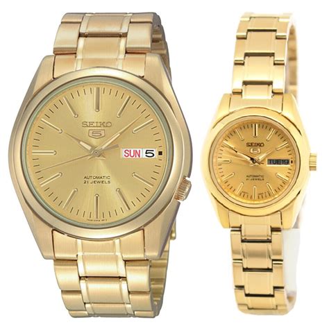 Seiko 5 Classic Gold Dial Couples Gold Plated Stainless Steel