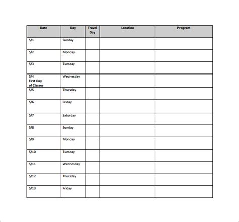 Free 8 Weekly Itinerary Samples In Pdf