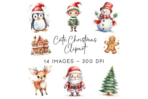 Cute Christmas Watercolor Clipart Graphic By Kat Trinity Designs · Creative Fabrica