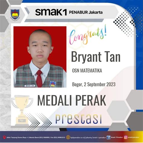 Prestasi Bryant Tan Memperoleh Medali Perak OSN Matematika 27 Agustus