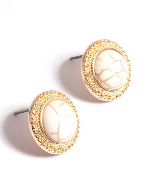 Gold Textured Marble Stud Earrings Lovisa