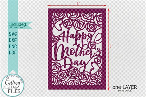 Happy Mother Day Card Papercut Laser Cut Template Svg Dxf By