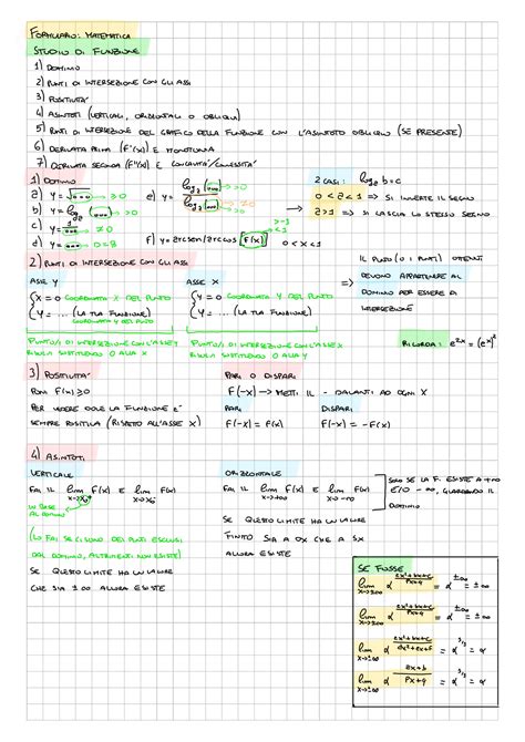 Formulario Per Elementi Di Matematica Per Le Biotecnologie