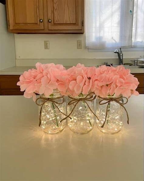 Fairy Light Mason Jars Flower Arrangement Centerpiece Christmas