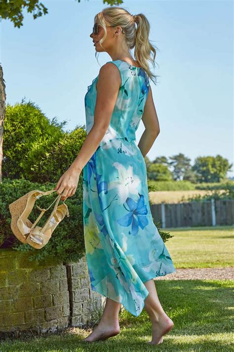 Floral Chiffon Frill Midi Dress In Mint Roman Originals Uk